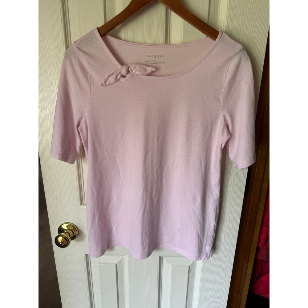 Talbots Size M Pink Shoulder Tie Pima Cotton Shirt Short Sleeve Casual Summer